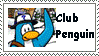A stamp with a waving image of a penguin from the defunct game, Club Penguin.
